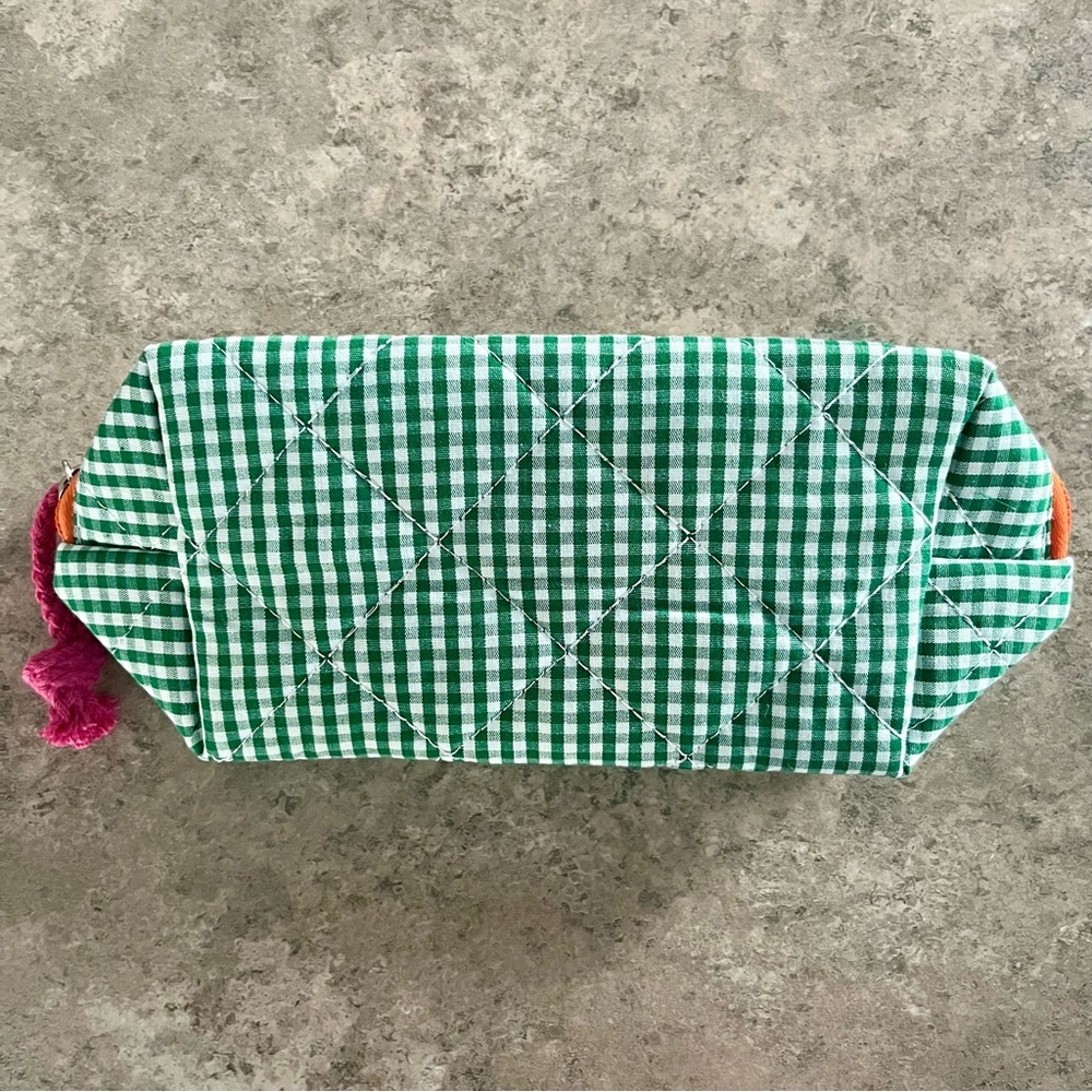 Green Checkered Quilted Multicoloured Pencil Case Pouch - Picture 4 of 5